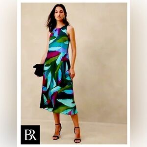NWT Banana Republic Teal Silky Crepe Midi Dress